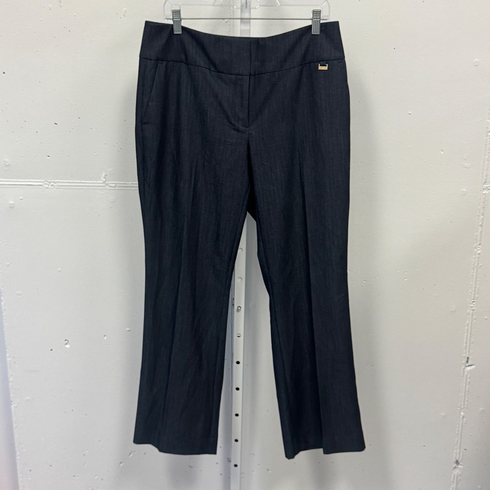 Anne Klein Career Dark Indigo Dress Pants Straight Leg Stretch Trousers Size 10